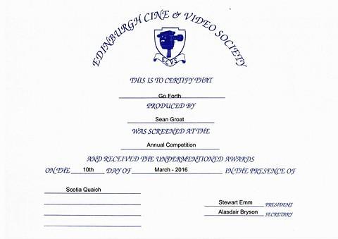 Award - Go Forth - Cert