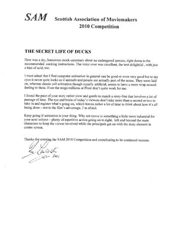 Crit - The Secret Life of Ducks - SAM 2010 - Reg Lancaster